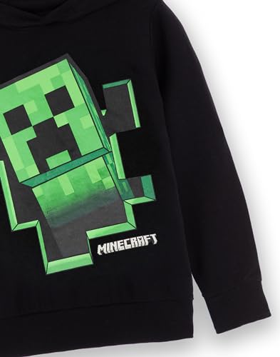 Minecraft Jungen Kapuzen-Sweatshirt | Kinder & Jugendliche Schwarzer Grafik-Kapuzenpullover | Game Sprite Jumper Creeper Block Pop Out Sweatshirt | Gamer Merchandise Geschenk für Ihn