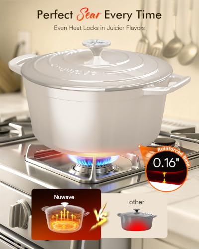 Image of Nuwave 6 Qt PFAS-Free Enameled Cast Iron Dutch Oven Pot with Lid, Chiffon