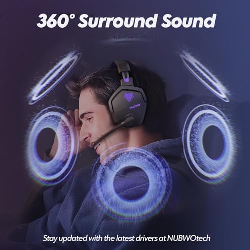 NUBWO G06 Cuffie Gaming Wireless per PC/Ps5/Ps4/NS/Mobile, 2,4GHz+5.3 Bluetooth,Cuffie Wireless con Microfono 7.1 Qualità Audio Senza Perdita di Bassa Latenza, Durata di Oltre 100+ Ore -Viola