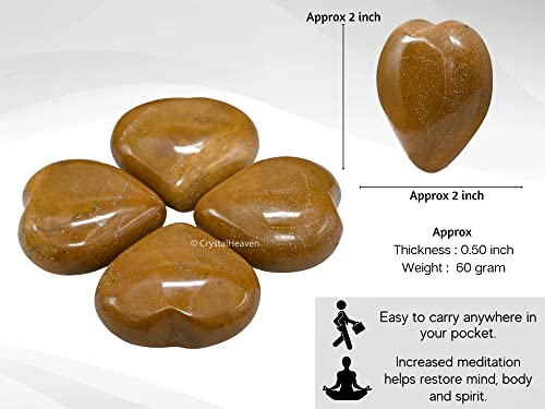 Image of Crystal Heaven Yellow Jasper Heart Palm Pebbles Stones For Anxiety Stress Relief Massage-Aaa Grade Original Healing Gemstone Agate Heart Palm Stone For Yoga Meditation Spiritual