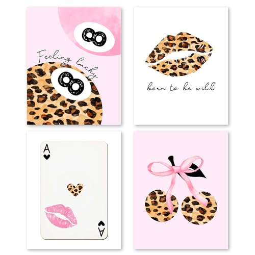 Affiches esthétiques pour chambre fille look Y2K romantique rose 4 pièces