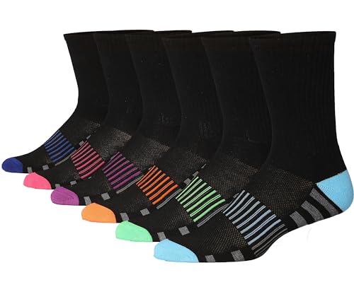 JAMES FIALLO Men's 6-Pack Cushion Comfortable Performance Crew Athletic Socks for Running, Hiking and Sports Activities