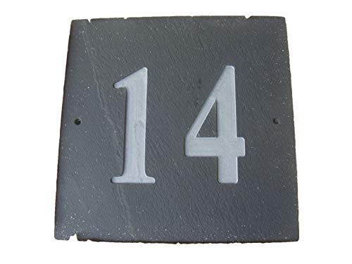 Numéro 14 Naturel Gris Ardoise Maison Numéro de Porte 15,2 x 15,2 cm Gravure Profonde Naturel Surface Plaque Maison réchauffement Cadeau (150 x 150 mm) N ° 14 Cover