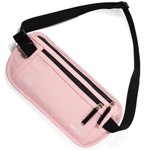 Image of Money Belt - Slim Passport Holder RFID Blocking Travel Wallet Undercover Fanny Packs for Men Women - Pink