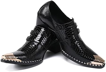 Santimon Mens Western Boots Leather Fashion Casual Metal Tip Slip on Dress Shoes Black 12 | Image 5