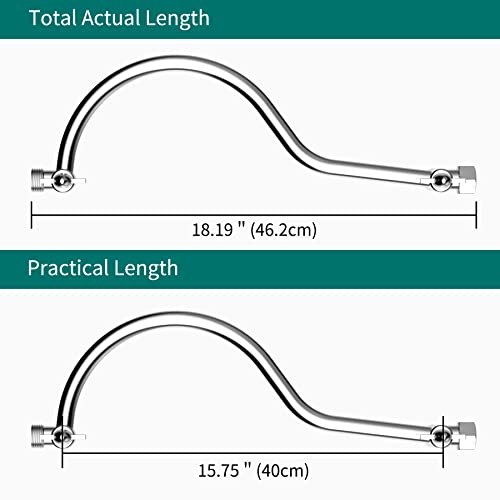 All Metal 16 Inch Solid Brass Adjustable Curved Shower Head Extension Arm Flexible Height & Angle Shower Arm Extender With Lock Joints,Universal Connection Stainless Steel Pipe Height Extending,Chrome #TOP5
