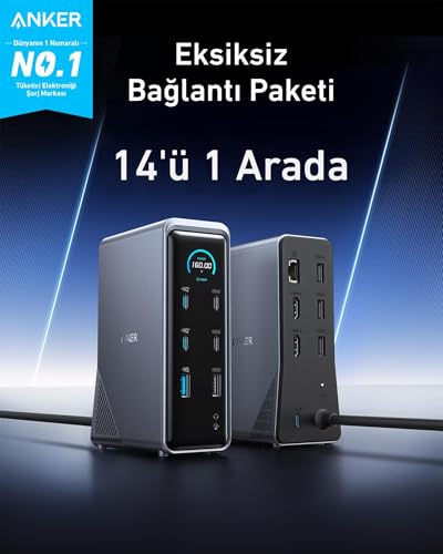 Image of Anker Prime Docking Station 160W, 14-Port with 160W Max Output, 10Gbps Fast Data Transfer, Real-Time Smart Interface, Audio and Ethernet Ports, Dual 4K Displays for Dell, MacBook, and More