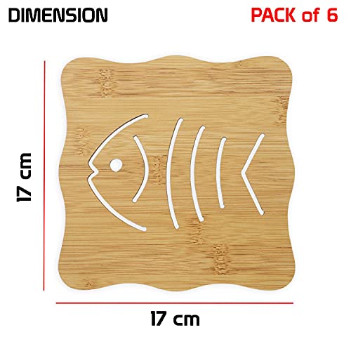 Image of HOKIPO Eco-Friendly Bamboo Wooden Coasters for Home Pan Pot Holder for Dining Table Heat Pad for Kitchen - Pack of 6 (AR2820-D4*6)
