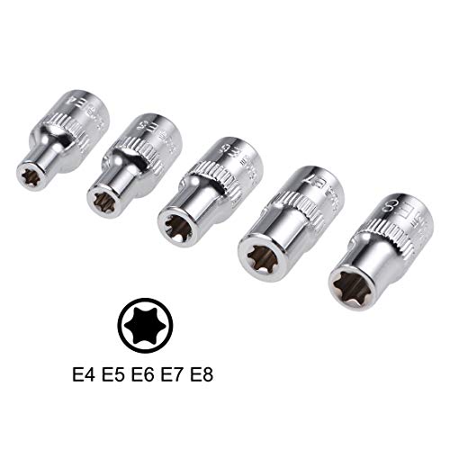 sourcing map 1/4-Inch Drive External Torx Shallow Socket Set E4 E5 E6 E7 E8 Cr-V Steel 5 Pcs - Image 3