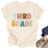 OCURHU Third Grade Teacher Shirts First Day of School Shirt for 3rd Grade Teacher Short Sleeve Graphic Tshirts Apricot-3 M