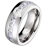 FlameReflection Titanium Men's Wedding Band Engagement Ring with 11 Large Princess Cut Cubic Zirconi