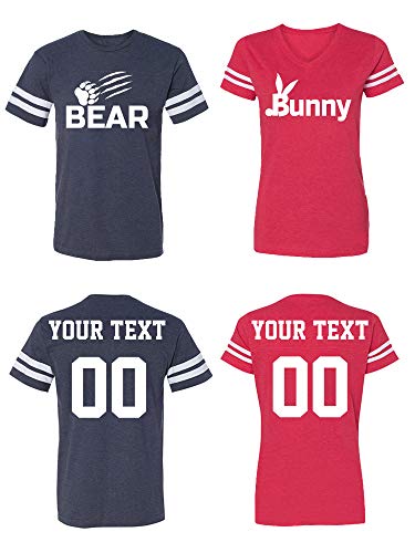 Bear Bunny Custom Matching Couple Cotton Jerseys (Men Navy_ Women Red)