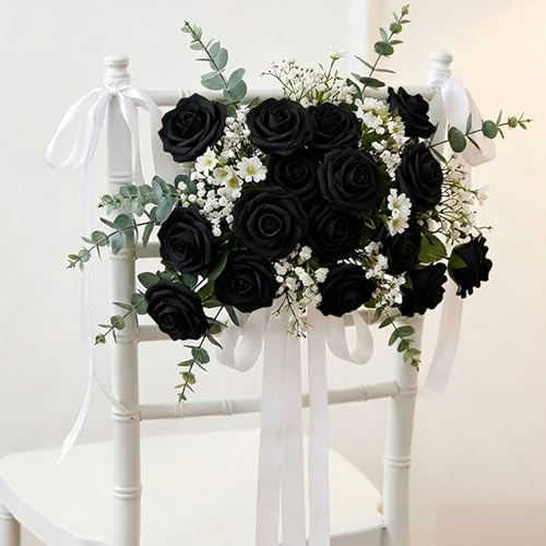 Image of 100Pcs Real Looking Black Artificial Rose Flower Heads, Foam Fake Roses for DIY Wedding Decorations Baby Shower Centerpieces Home Party Valentine's Day Mother's Day Decor