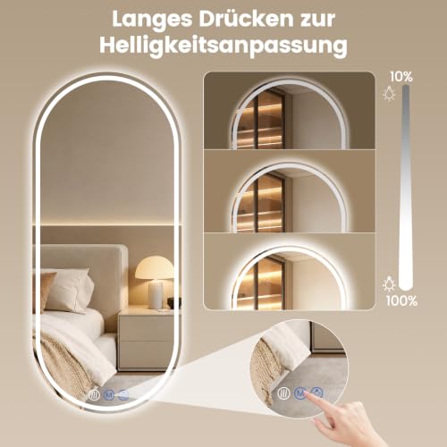 XRAMFY Badspiegel mit Beleuchtung 140×60CM, Touch-Schalter, 3 Farben Dimmbar, Beschlagfrei mit Memory-Funktion, IP65 Wassergeschützt… – Ansicht 4