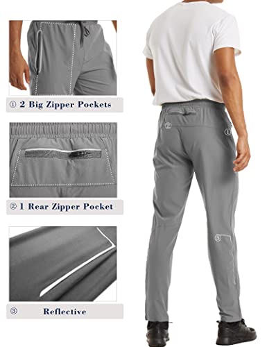 Image of MAGCOMSEN Men's Workout Gym Joggers with Zipper Pockets Reflective Visibility Quick Dry Running Pants Sweatpants