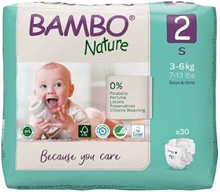 Bambo Nature Premium Eco Nappies, Eco-Friendly Sustainable Nappies, Enhanced Leakage Protection, Secure & Comfortable Baby Nappies, Secure & Comfortable - Size 2 Nappies (7-13lb/3-6kg), Mini, 30PK