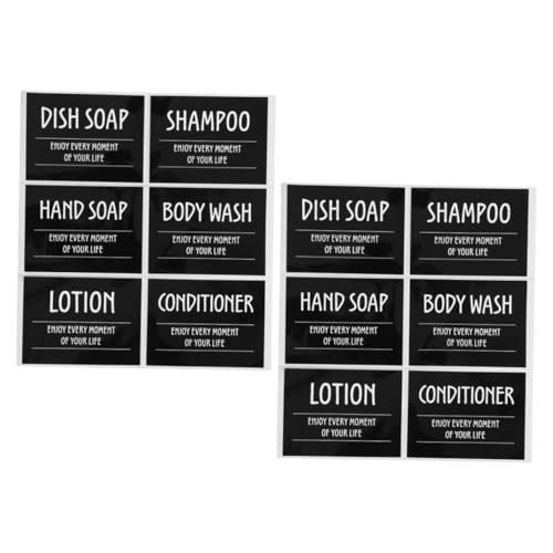 HOUDERCO 2 Juegos Etiqueta De Suministros De Baño Etiquetas De Lavandería para Contenedores Etiqueta De La Botella De Ducha Pegatinas Autoadhesivas Pegar Etiquetas Autoadhesivo De PVC Negro
