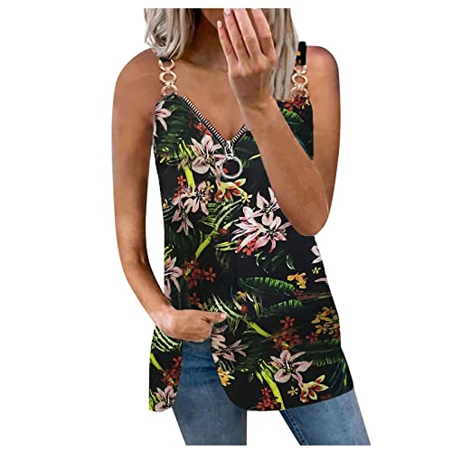 Vest Damen Festlich Lockere Cocktail Camisole-Tops Flower Light Tunika Ohne Arm Camisole-Tops Women Leinen Lässig Full Zip Mit Reißverschluss Cover