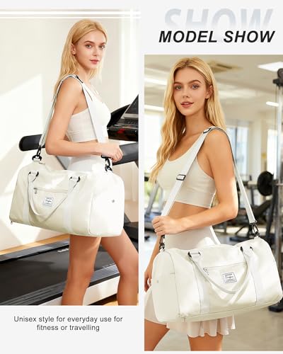 Image of Gym Bag Womens Mens with Shoes Compartment and Wet Pocket Travel Duffel Bag for Women for Plane Sport Gym Tote Bags Swimming Yoga Small Waterproof Weekend Overnight Carry on Bag Hospital Holdalls