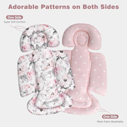Image of Infant Car Seat Insert, 2-in-1 Reversible Baby Car Seat Head Support with 3 Strap Covers, Breathable Soft Newborn Car Seat Insert and Baby Carseat Cushion for Stroller, Swing, Rocker, Bassinets