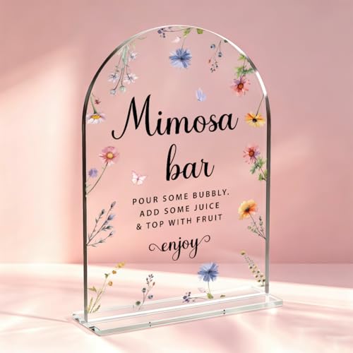 Wedding Signs Mimosa Bar Signs Floral Decoration Calligraphy Arch Acrylic TableTop Sign for Wedding Reception Event Party Table Wedding Decor 7 x 5 inches