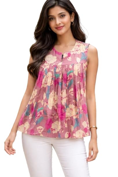 Women’s Printed Flared Top Cotton Blend Sleeveless Kurti Style Summer Top for Women Loose Fit Tunic Ethnic Fusion A-Line Office Wear College Wear Comfortable Stylish-picture-10