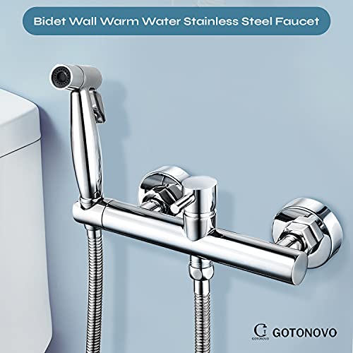 gotonovo Bidet Sprayer Faucet for Toilet Wall Mount Handheld Bidet Attachment Stainless Steel Warm Mixer Water Pressure Sprayer Single Handle