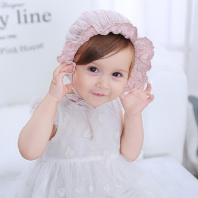Baby Girl Boy Lace Cotton Bonnet Soft Breathable Adjustable Sun Protection Hat for Infant Newborn Toddler - Image 5