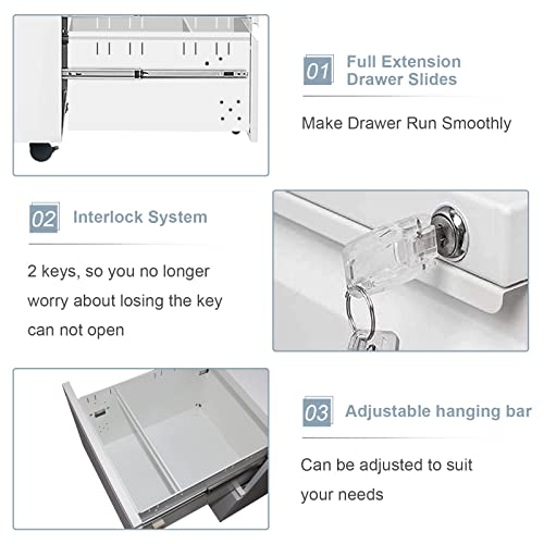 Homeer 2 Drawer Mobile File Cabinet With Lock And Wheel,Anti-Tilt Design Metal Vertical Filing Cabinet,Rolling Desk Filing Cabinet Fits Letter/Legal Size For Home Office (White) #TOP5