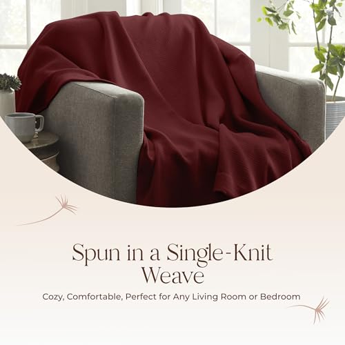 Image of 100% Organic Cotton Blanket - GOTS & Fairtrade Certified Organic Cotton Throw Blanket for Bed with a Heavy & Breathable Single Knit Weave - Great as Bedspread or Coverlet (Burgundy, Twin)