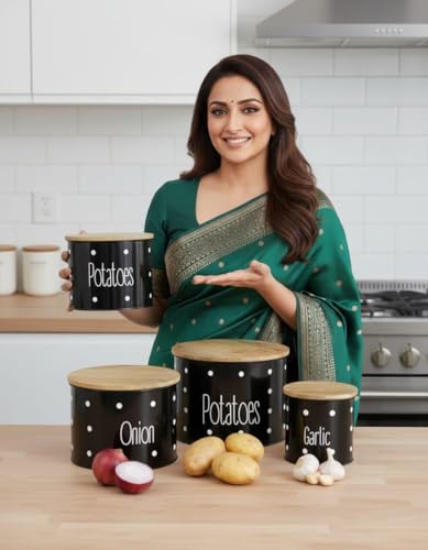 Image of Set of 3 Potato Onion & Garlic Storage Container For Kitchen | Storage Container For Kitchen Storage with Lid.