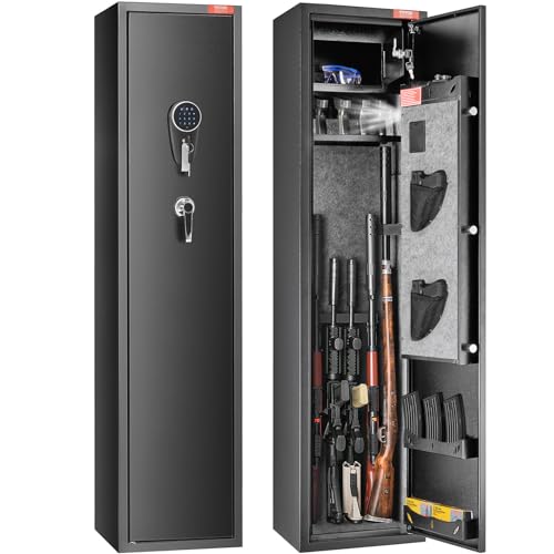 VEVOR Caja Fuerte para 5 Rifles con Teclado Digital y Cerradura, Caja Fuerte de Armas con Casillero de Almacenamiento Incorporado y Estante Extraíble para Pistola y Pistola Larga en el Hogar VEVOR Caja Fuerte para 5 Rifles con Teclado Digital y Cerradura, Caja Fuerte de Armas con Casillero de Almacenamiento Incorporado y Estante Extraíble para Pistola y Pistola Larga en el Hogar