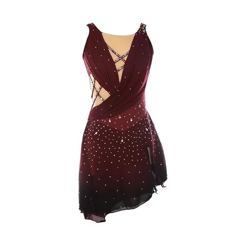 Nnnnydjy Girls Ice Roller Skating Dresses for Performance Women's Figure Skating Skirt Gymnastics Dancewear Asymmetric Hem,A,XXL