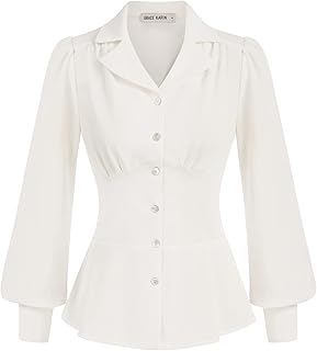 GRACE KARIN Button Down Shirts for Women Summer Peplum Tops Long Sleeve ...