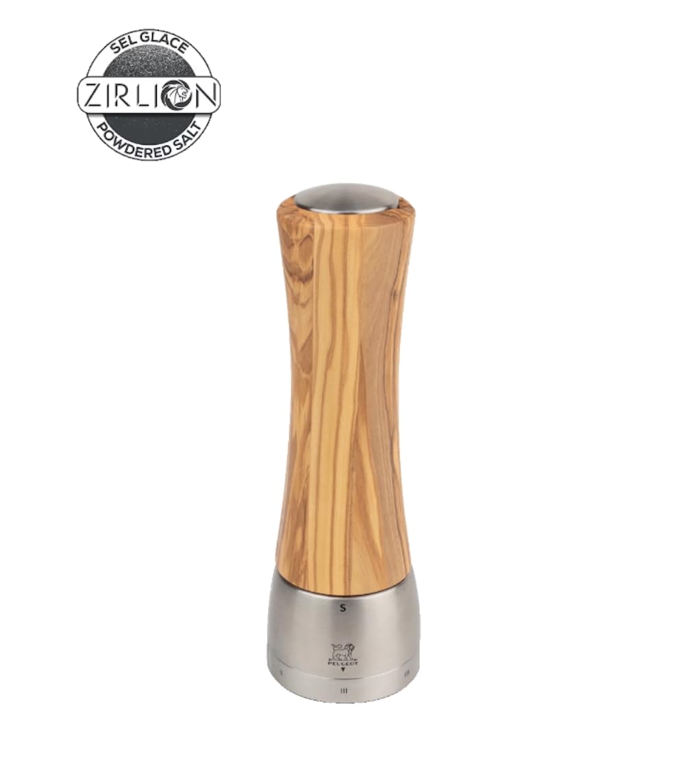 PEUGEOT - Moulin à Sel Madras u'Select 21 cm - 6 Réglages de Moutures Prédéfinies - Innovation Sel Glace, Mécanisme Zirlion - En Bois d'Olivier Labellisé PEFC et Inox - Fabrication Française