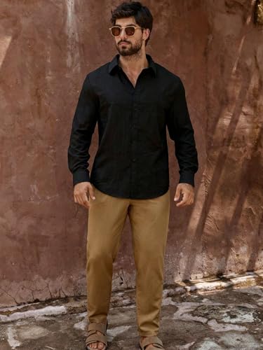 Image of Men's Casual Button Down Shirts Long Sleeve Linen Touch Textured Shirt Wrinkle Free Fashion Casual Vacation Beach Summer Shirt (1001)