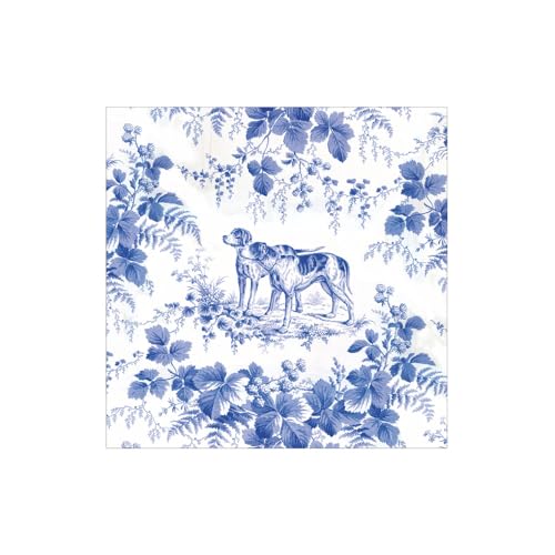 Caspari Hunting Toile Blue Cocktail Napkins - includes 20 Cocktail Napkins