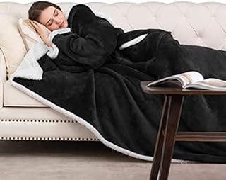 HBselect Wearable Blanket with Sleeves, Soft Fluffy Sherpa Plush Snuggle Slankets Blanket Throws for Sofa Warm Fleece Blanket for Women & Adult, Dark Grey, 150×180cm