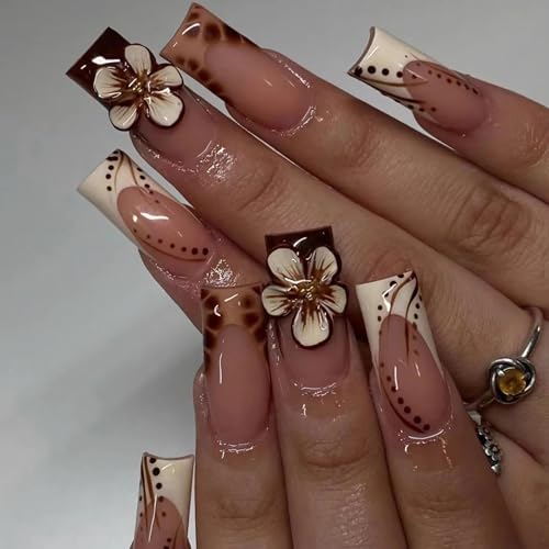 BABALAL Press on Nails Medium Square Fake Nails - Brown