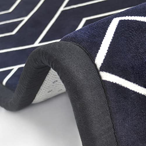 Loartee Geometric Stripe Area Rug - 1" Thick Modern Soft Carpet With High Density Memory Foam, 5'11"X6'7", Dark Blue #TOP2