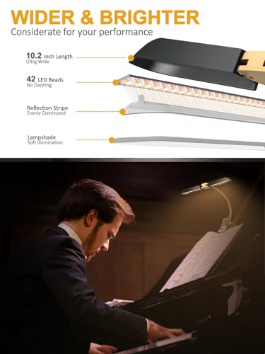 Vekkia 8.2ft Super Long USB Cable Rechargeable, 200lm Super Bright Music Stand Light, Portable 42 LED Clip On Piano Light,3 Colors & 5 Brightness Levels, Perfect for Piano, Keyboard, Podium, Easel