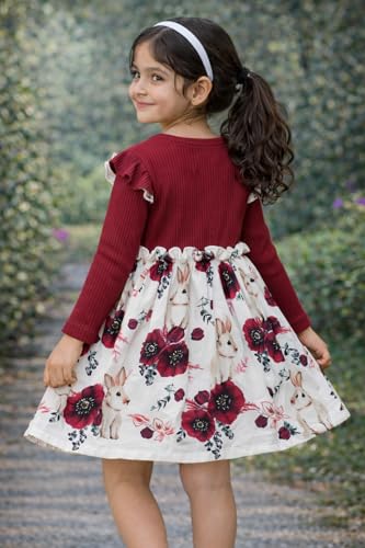 Image of Buy & Try by Dharmikaay Girl's Lycra Floral Printed Frock Dress for Girls Short Frock Baby Princess Western Dresses| Stylish Fancy Kids Clothing for New Year, Fashion.