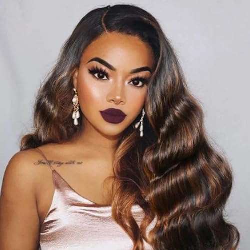 MOMOSHERO Brown Highlight Body Wave Human Hair 3 Bundles, 10A Balayage Ombre Blonde Color Wavy Bundles Human Hair 100% Remy Hair Soft and Glossy #1b/30 Black Hair with Highlights Sew In 10 12 14 Inch