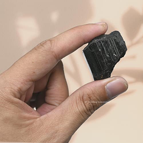Image of Amazing Gemstone Genuine Black Tourmaline Crystals Stone Raw Protection for Healing, Natural Rocks for Tumbling - Turmalina Negra Original (2 Pieces)