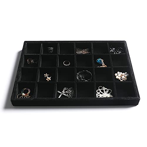 Frebeauty Stackable Velvet Jewelry Organizer Trays for Drawers Inserts Jewelry Storage Tray Display Case, Stud Earrings Bracelets Necklace Rings Accessories Trays for Women (Set of 2 Black) by Frebeauty - Image 5