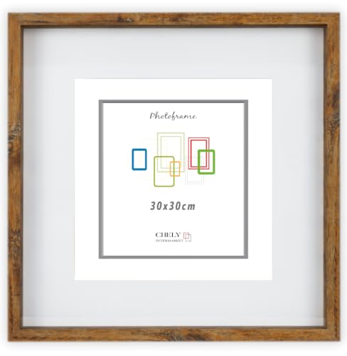 CHELY INTERMARKET MOD3503 Marco Profundidad Madera Haya 30x30cm Interior 20x20cm Vidrio Paspartú Decorativo Cuadro Objetos Recuerdo Decoración Moderna Estilo Elegante 1 Unidad Marrón