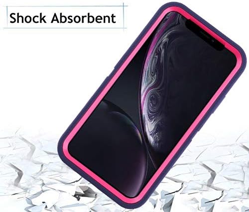 Annymall iPhone XR Case, Tri-Layer Heavy Duty [with Built-in Screen Protector][Support Wireless Charging] High Impact Resistant Full-Body Shockproof Cover for Apple iPhone XR (Navy/Rose)