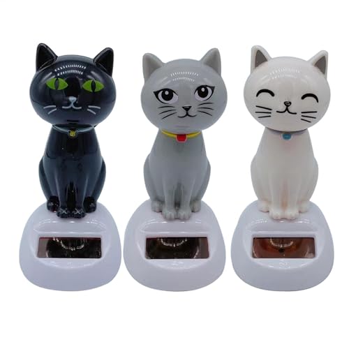 Penlimly Chat Dansant Solaire, 3 Pièces Animal Chat Qui Danse Voiture, Figurine Qui Danse Solaire pour Tableau de Bord Voiture Maison Bureau Table...