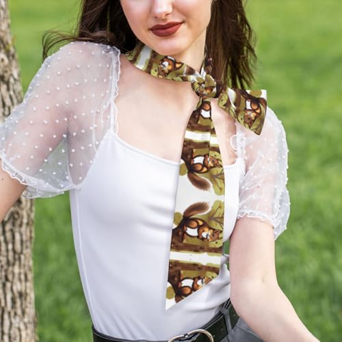 Nut-eating squirrel double-sided long silk scarf - premium ribbon for women's professional wear in spring and summer4
