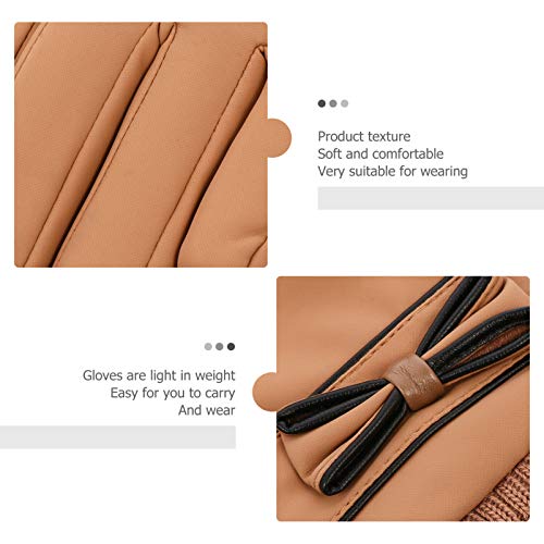 ABOOFAN Luvas de Couro Femininas de Inverno Com Luvas à Prova de Vento de Nó de Arco Luvas de Dedo C